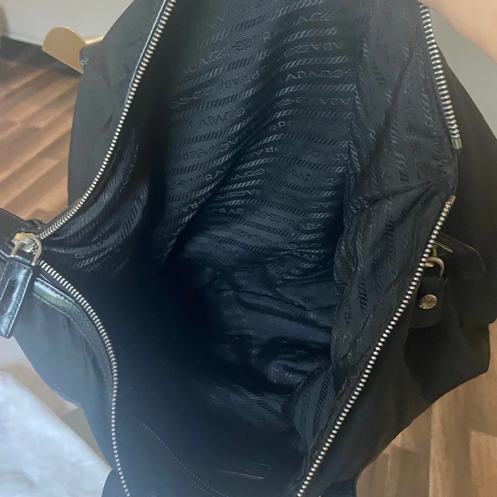 Authentic Prada nylon Laptop /tote bag with Leather Trim, Lock, Key, Prada Dusty - Picture 15 of 17